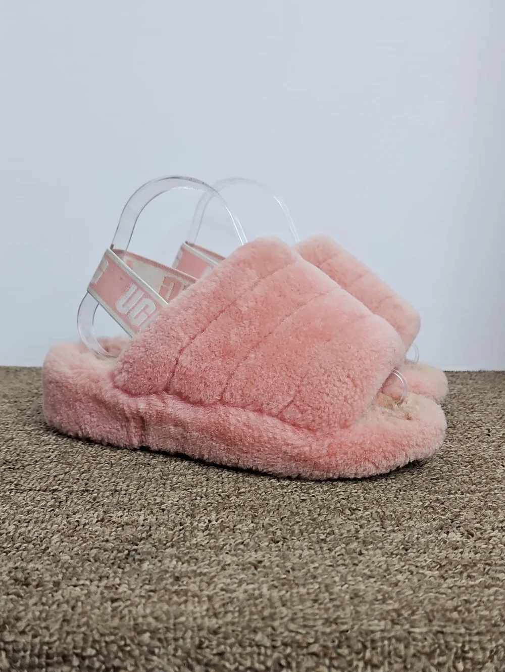 UGG Pink Fluff Yeah Plush Slide Logo Slippers Slides Sz 6 Womens - Picture 1 of 10